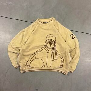 Y2k earthtone cartoon crewneck w/ pockets